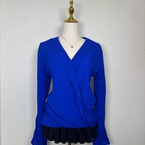 charlotte russe sheer v-neck blouse shirt long sleeve top electric royal‎ blue